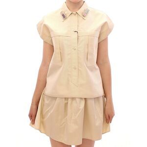 Andrea Incontri Metallic Shirt Skirt Set Women Beige Tops & T-Shirts